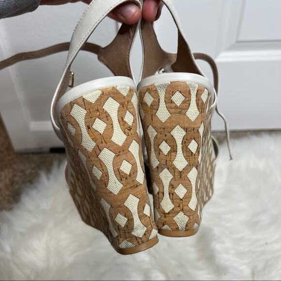 Anthropologie White Leather Open Toe Platform Wedges Size 9 - Picture 5 of 6